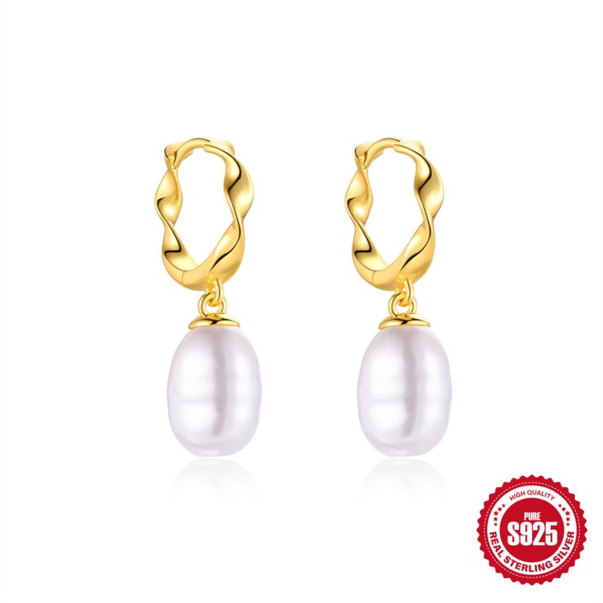 925 Silver 3 galvanization layers Pearls Earrings 1.5g 9x7mm