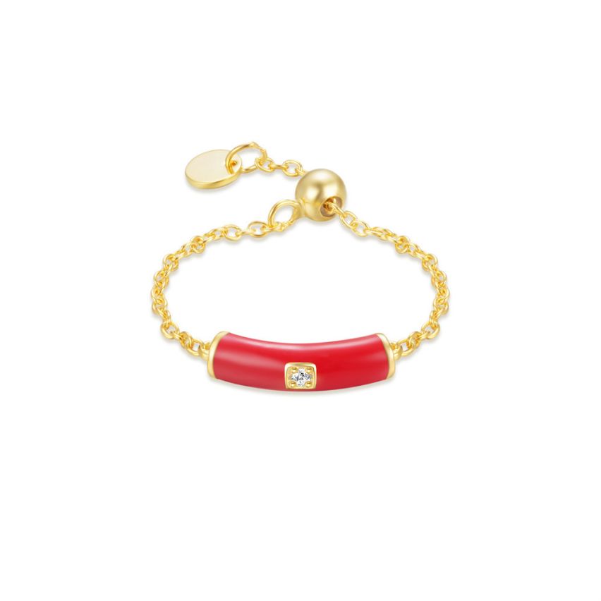 925 Silver 3 galvanization layers Red Enamel Minimalist Rings 1.06g 12x6mm