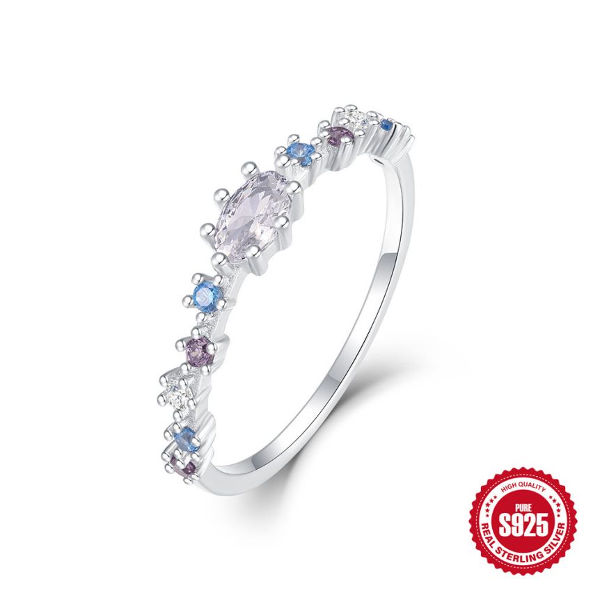 925 Silver 3 galvanization layers Rhodium Plating Zircon Minimalist Rings 1.29g 17.5x4mm