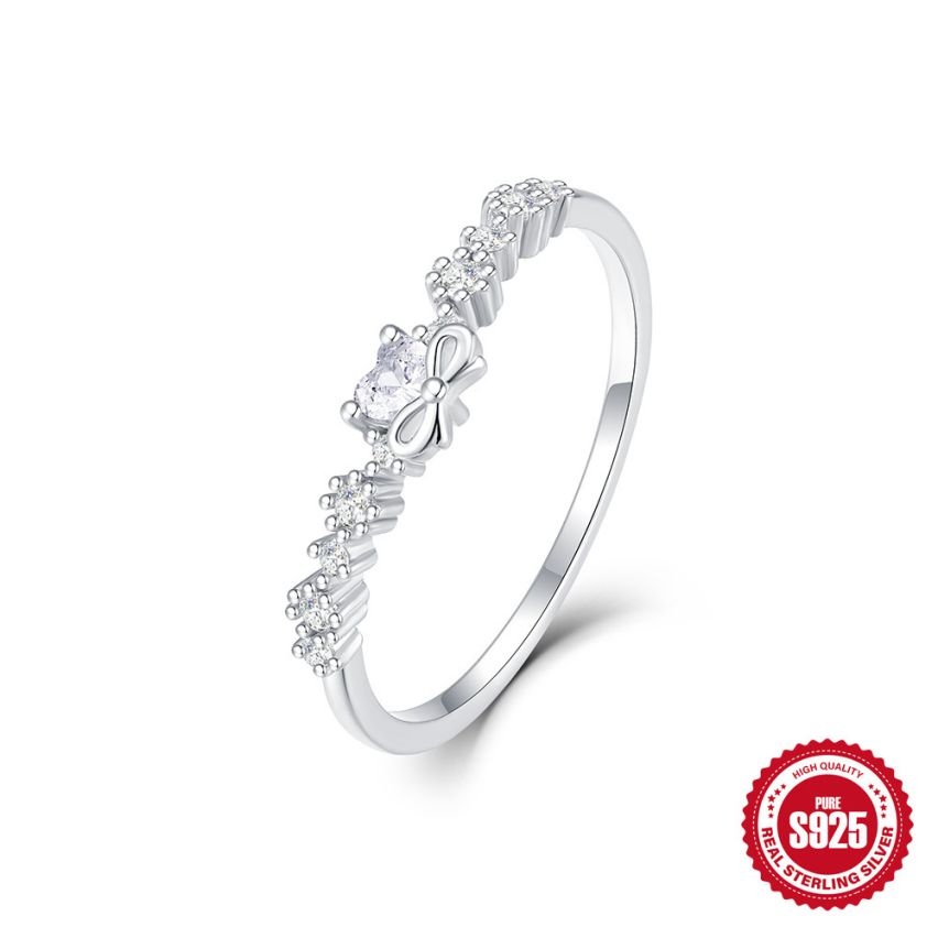 925 Silver 3 galvanization layers Rhodium Plating Zircon Minimalist Rings 1.3g 17.5x5mm