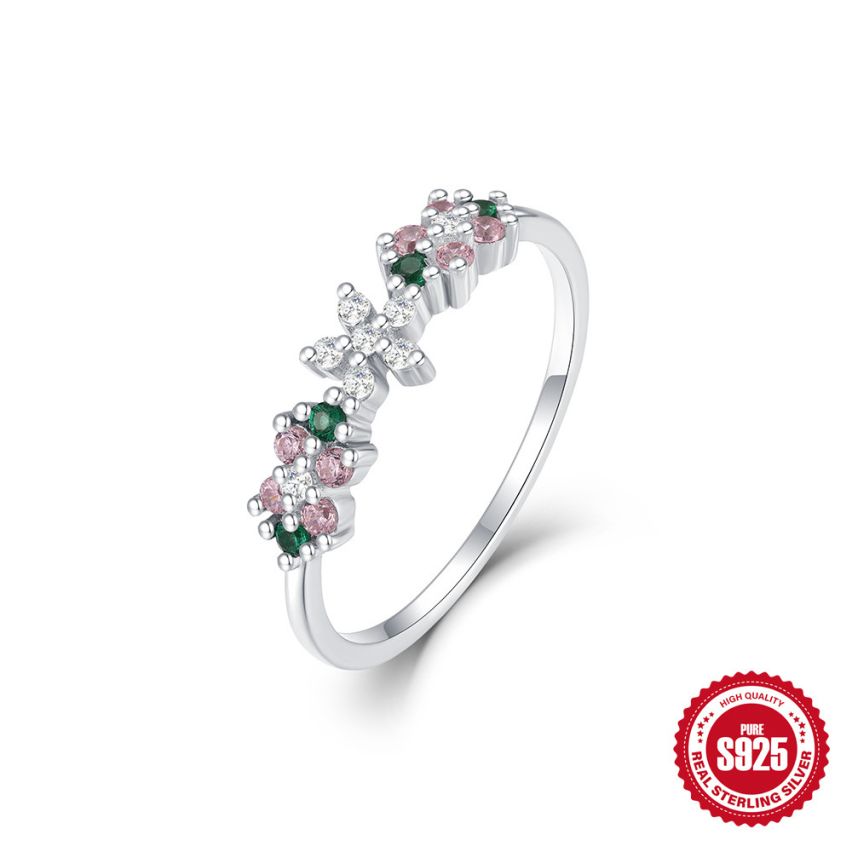 925 Silver 3 galvanization layers Rhodium Plating Zircon Minimalist Rings 1.44g 17.5x5mm