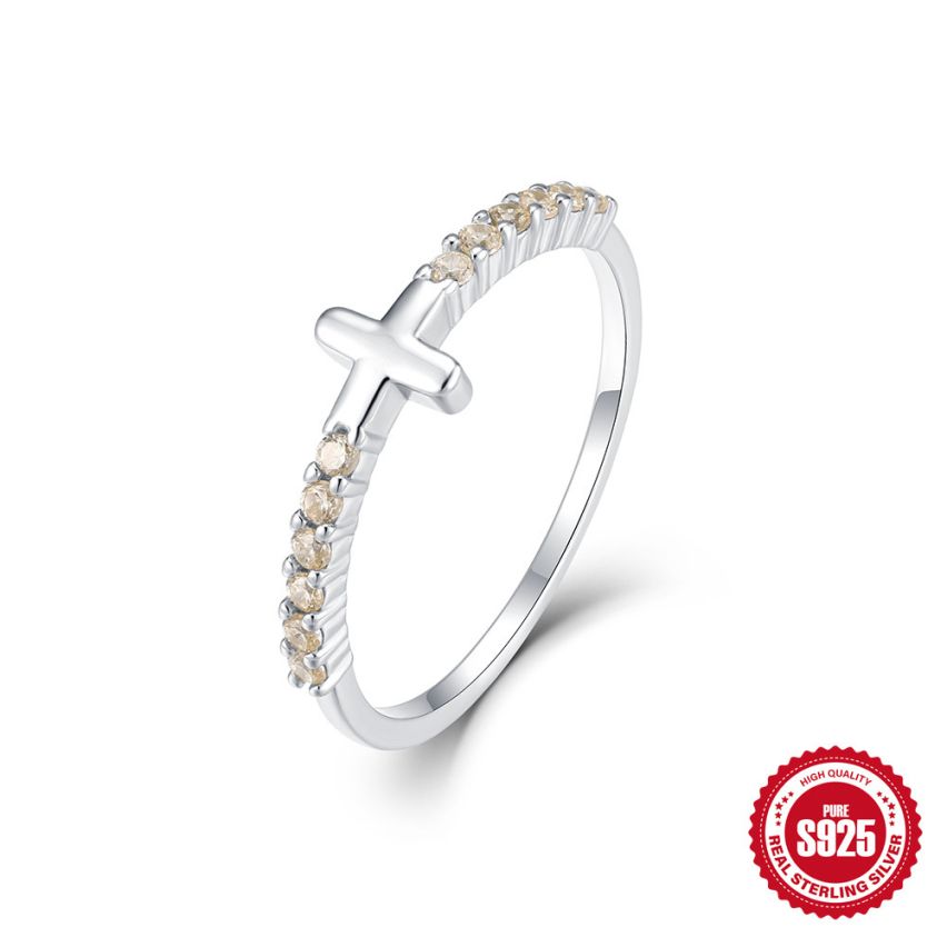 925 Silver 3 galvanization layers Rhodium Plating Zircon Minimalist Rings 1.45g 17x6mm