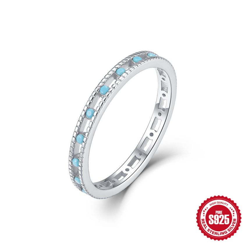 925 Silver 3 galvanization layers Rhodium Plating Zircon Minimalist Rings 1.47g 17.5x2.5mm