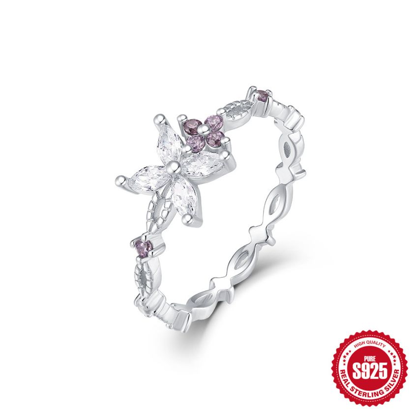 925 Silver 3 galvanization layers Rhodium Plating Zircon Minimalist Rings 1.62g 17.5x7.5mm