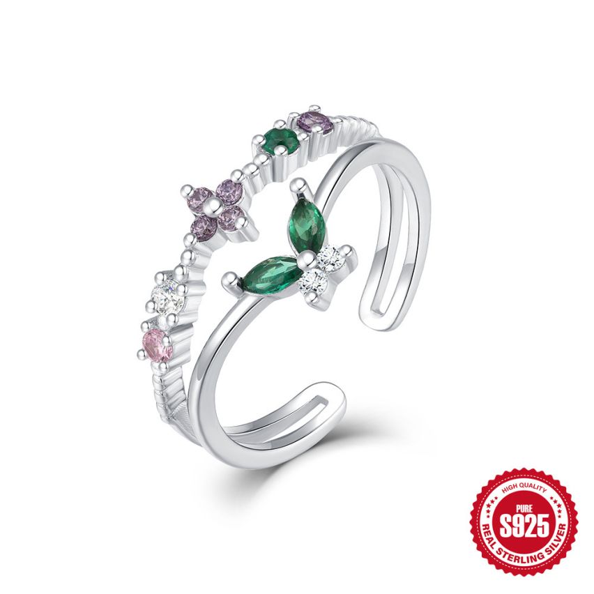 925 Silver 3 galvanization layers Rhodium Plating Zircon Minimalist Rings 2.12g 17.5x11.5mm