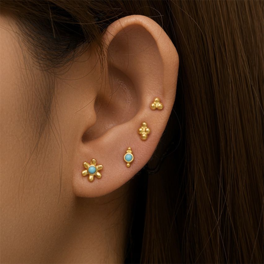 ESSENTIAL 3 galvanization layers 925 Silver Turquoise Piercing Earrings 