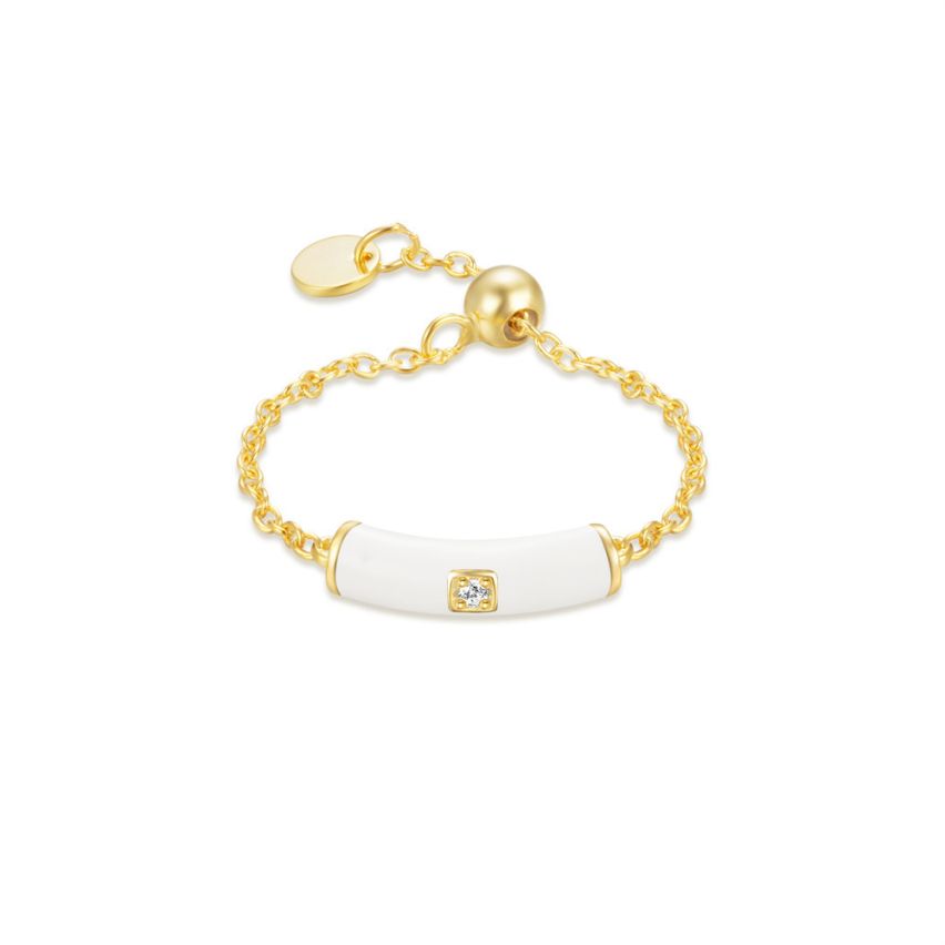 925 Silver 3 galvanization layers White Enamel Minimalist Rings 1.06g 12x6mm