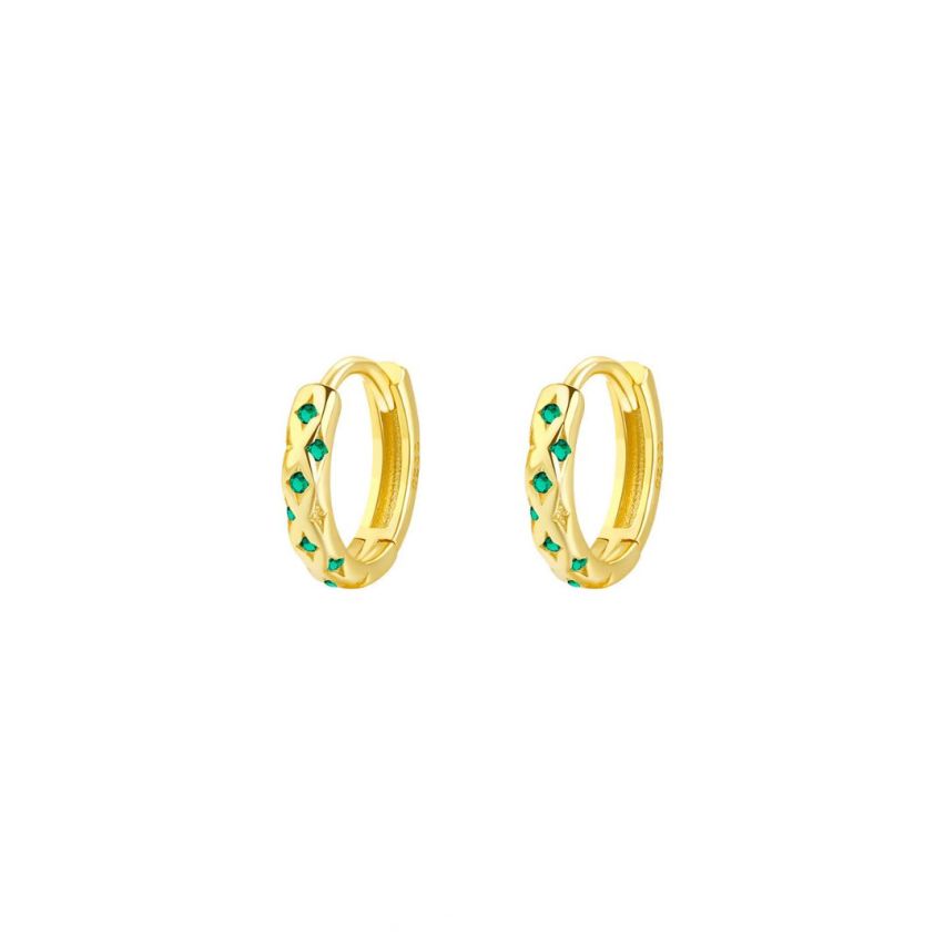 925 Silver Gold Plating Green Zircon Hoop Earrings 1.35g