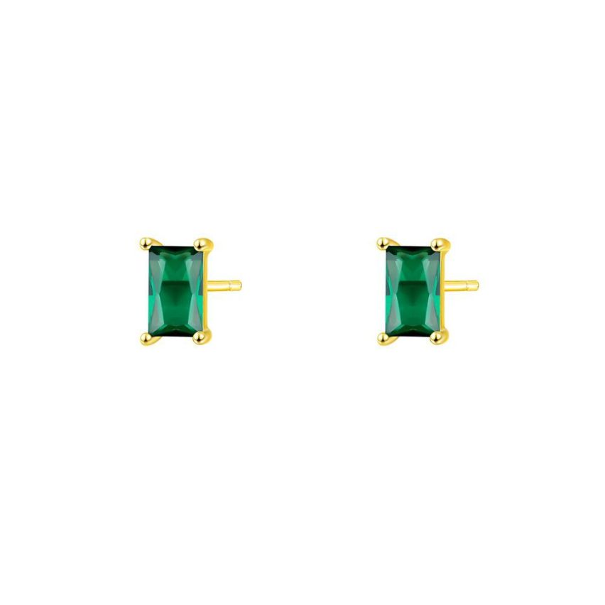 925 Silver Gold Plating Green Zircon Minimalist Earrings 0.58g 6x4mm