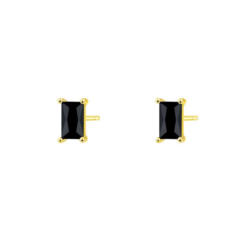 925 Silver Gold Plating Black Zircon Minimalist Earrings 0.58g 6x4mm