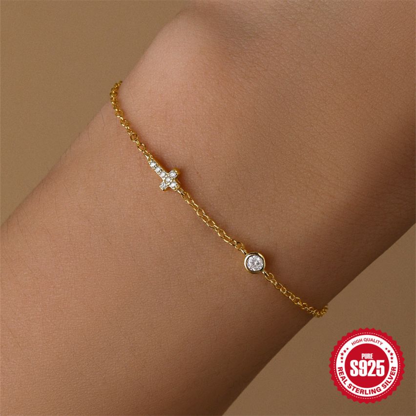 ESSENTIAL 3 galvanization layers 925 Silver Zircon Cross Bracelets 
