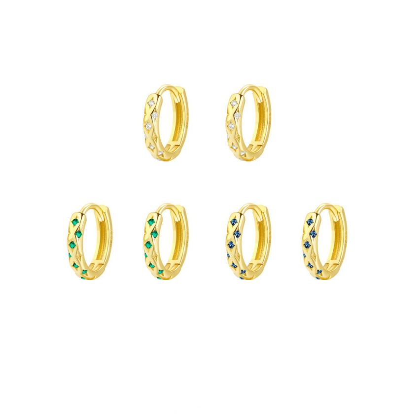 925 Silver Gold Plating Zircon Hoop Earrings