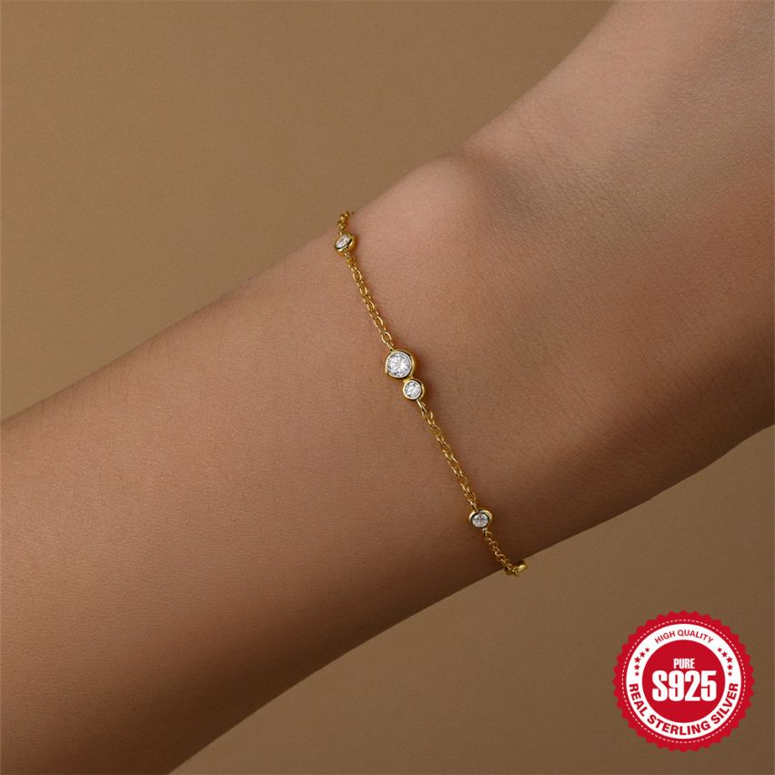 925 Silver 3 galvanization layers Zircon Minimalist Bracelets 0.94g 200x7.4mm