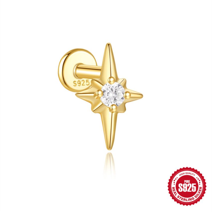 925 Silver 3 galvanization layers Zircon Piercing Earrings 0.35g 9.5x6.1mm