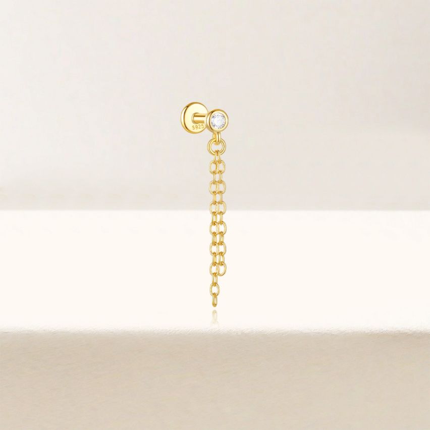 925 Silver 3 galvanization layers Zircon Piercing Earrings 0.35g