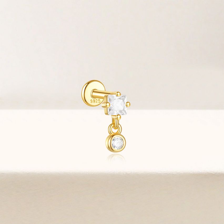 925 Silver 3 galvanization layers Zircon Piercing Earrings 0.36g