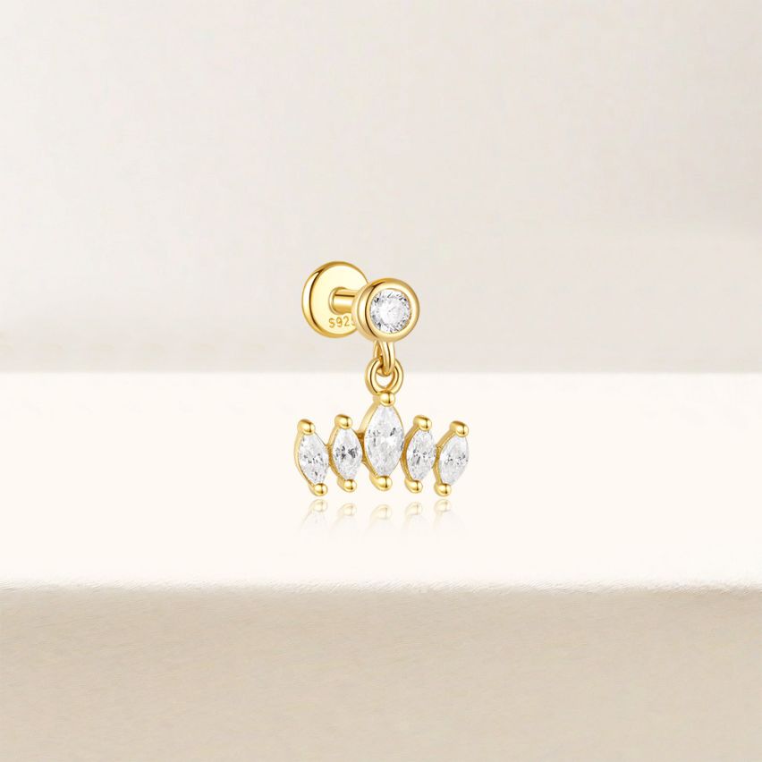 925 Silver 3 galvanization layers Zircon Piercing Earrings 0.52g 11.2x9mm