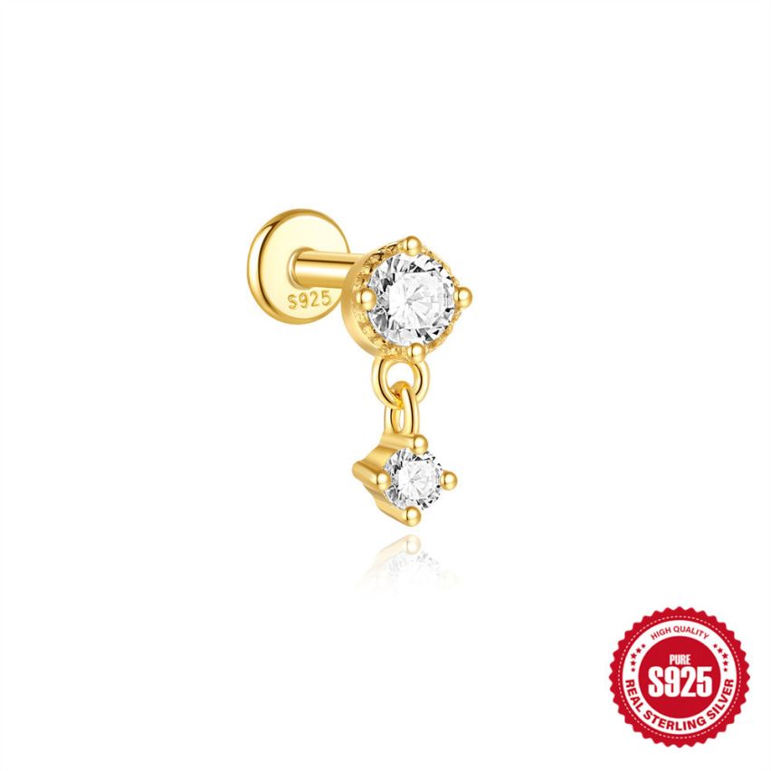 925 Silver 3 galvanization layers Zircon Piercing Earrings 0.54g 9.7x4.1mm