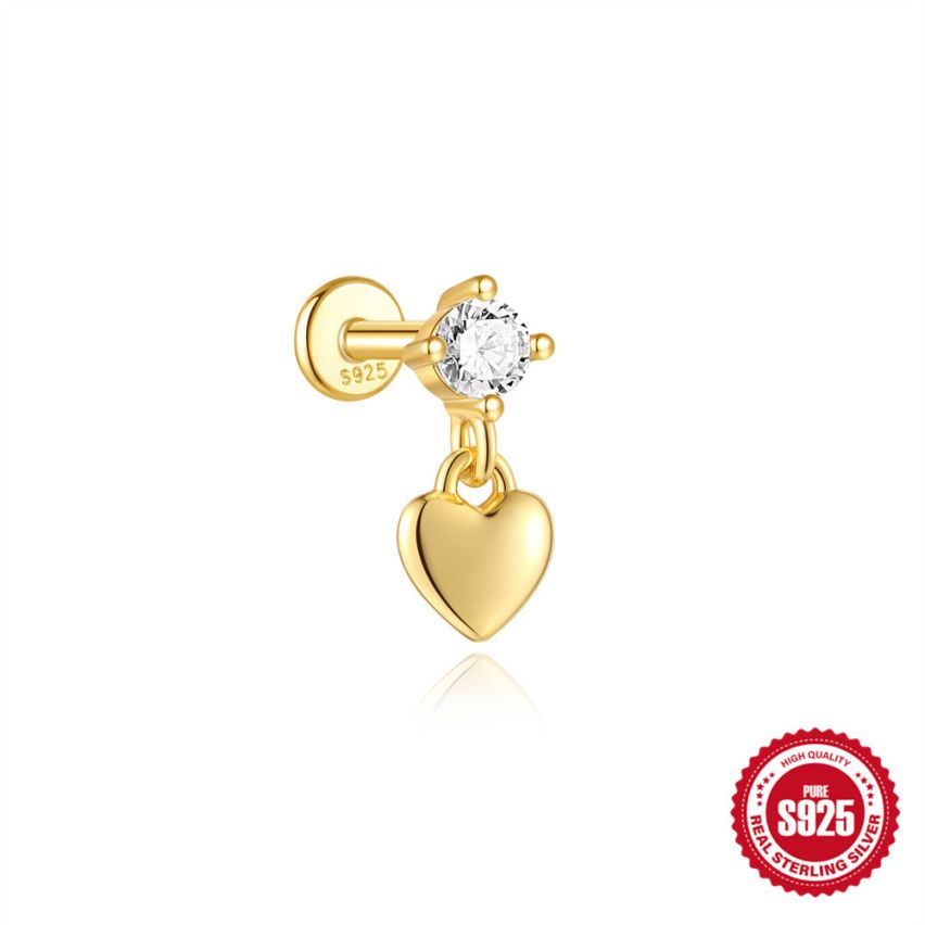 925 Silver 3 galvanization layers Zircon Piercing Earrings 0.66g 4.8x11.1mm