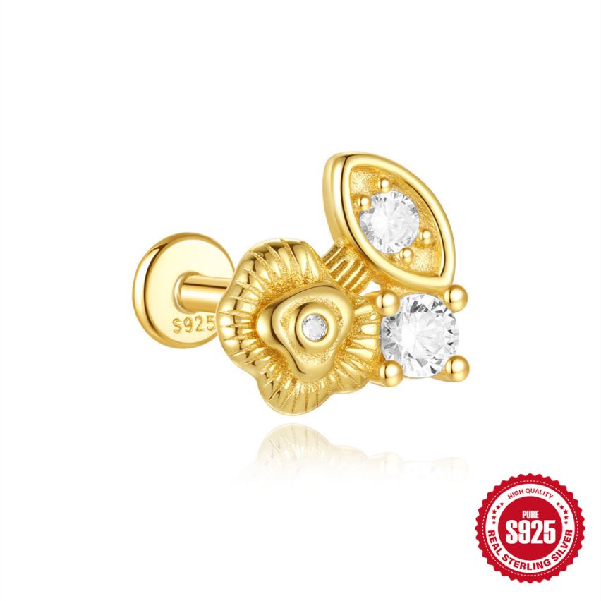 925 Silver 3 galvanization layers Zircon Piercing Earrings 0.75g 9x8.1mm