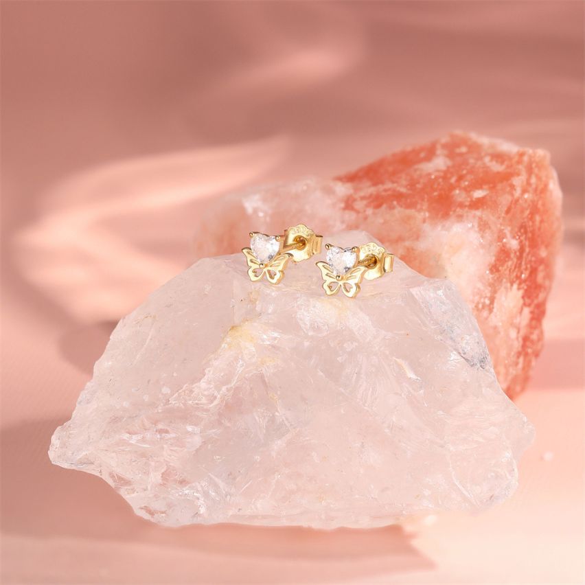 925 Silver 3 galvanization layers Zircon Minimalist Earrings 0.76g 6x5.5mm