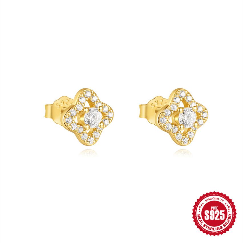 925 Silver 3 galvanization layers Zircon Minimalist Earrings 0.88g 7x2.8mm