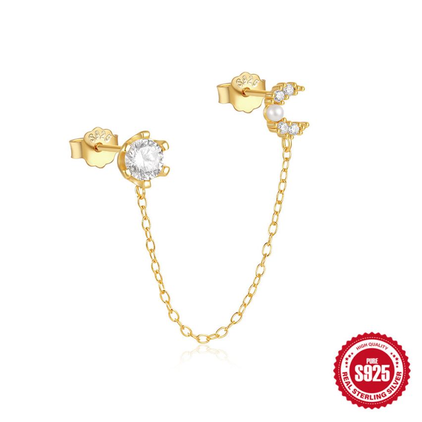 925 Silver 3 galvanization layers Zircon Minimalist Earrings 0.95g 64x5mm