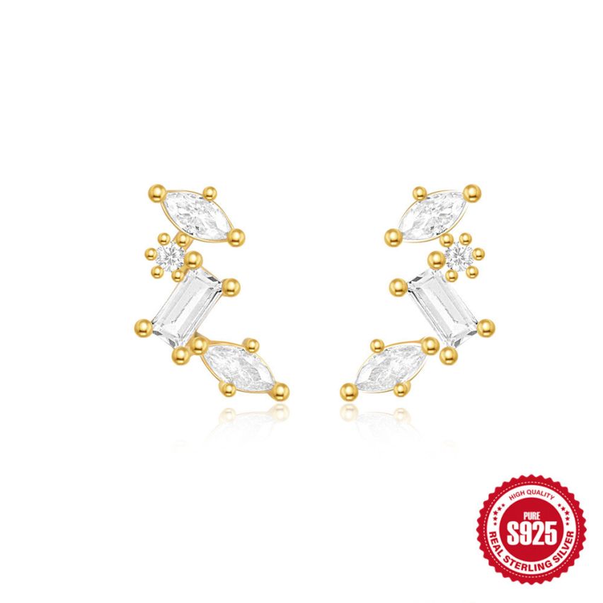 925 Silver 3 galvanization layers Zircon Minimalist Earrings 0.9g 12.8x6.5mm