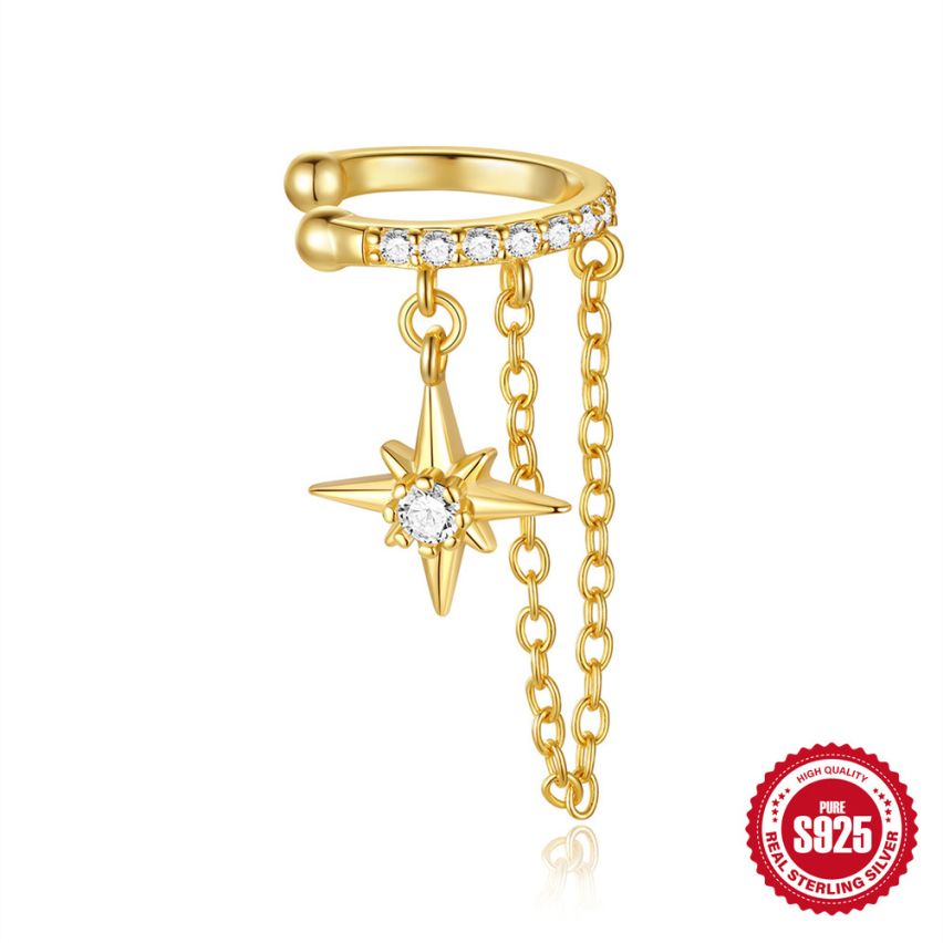 925 Silver 3 galvanization layers Zircon Minimalist Earrings 1.02g 22.7x9mm