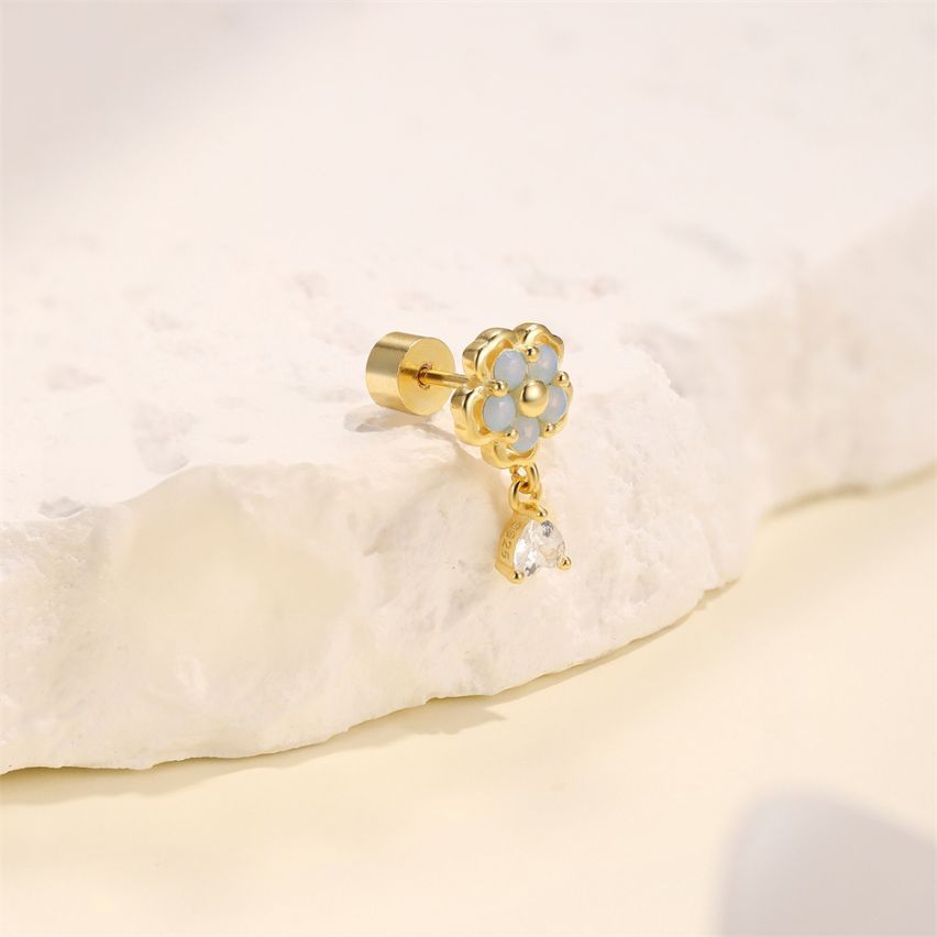 925 Silver 3 galvanization layers Zircon Piercing Earrings 1.1g 13x7.5mm