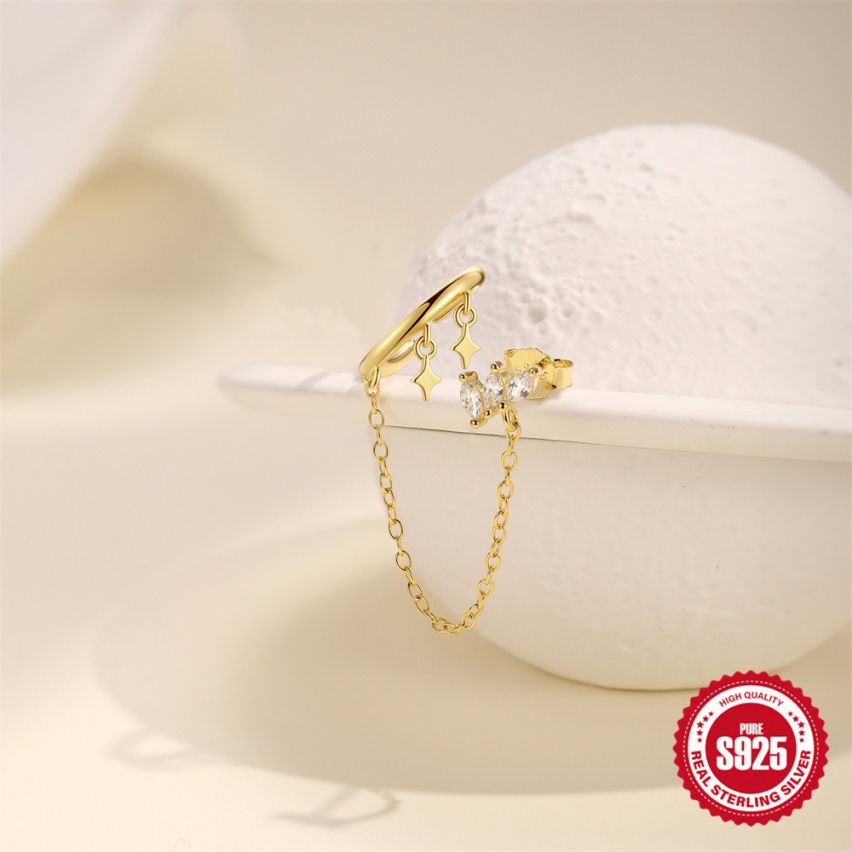 925 Silver 3 galvanization layers Zircon Minimalist Earrings 1.1g 7x1.6mm