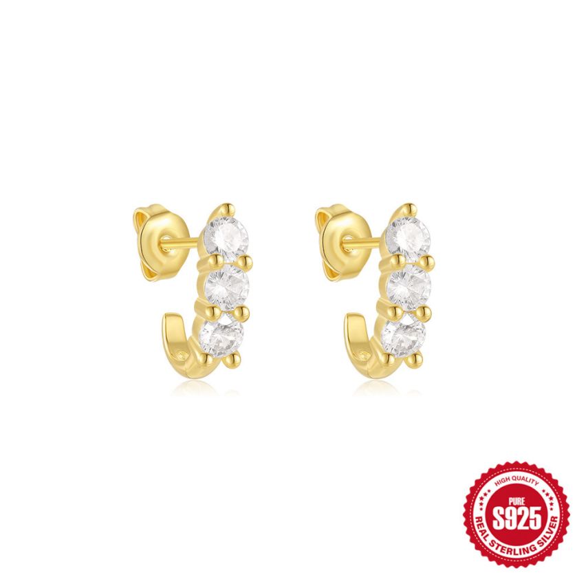 925 Silver 3 galvanization layers Zircon Minimalist Earrings 1.22g 3x12mm