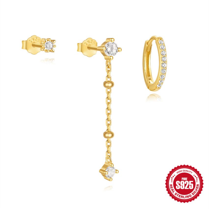 925 Silver 3 galvanization layers Zircon Sets Earrings 1.27g