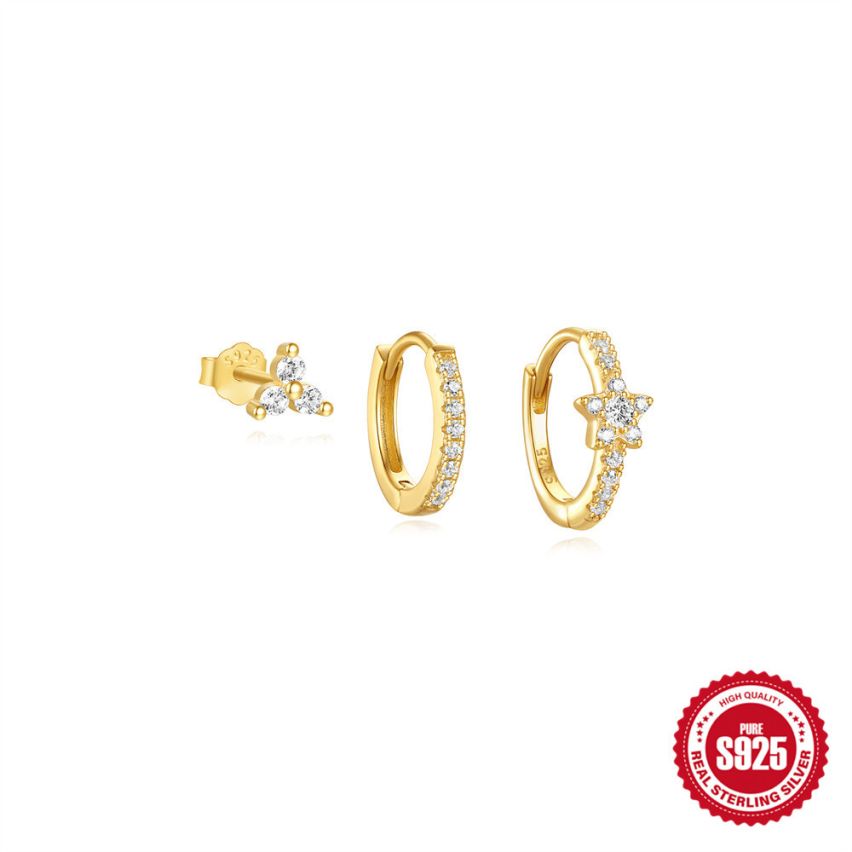 925 Silver 3 galvanization layers Zircon Sets Earrings 1.32g