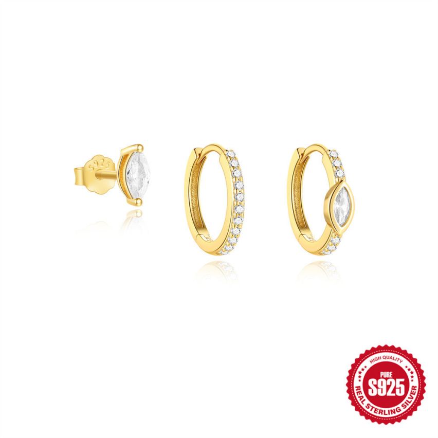 925 Silver 3 galvanization layers Zircon Sets Earrings 1.37g