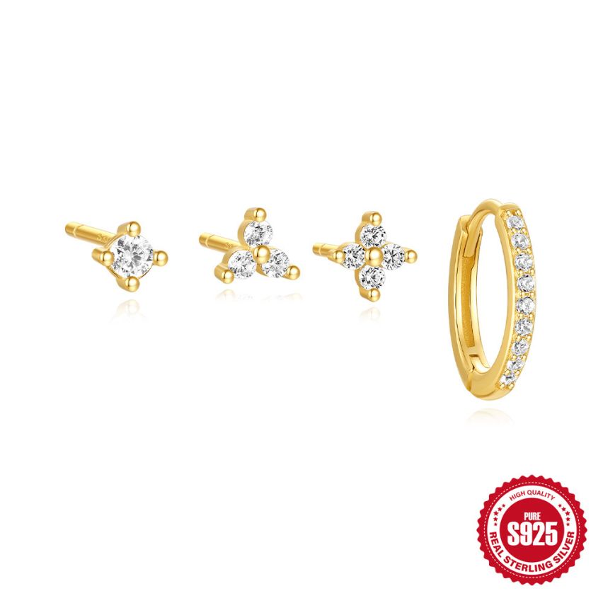 925 Silver 3 galvanization layers Zircon Sets Earrings 1.3g