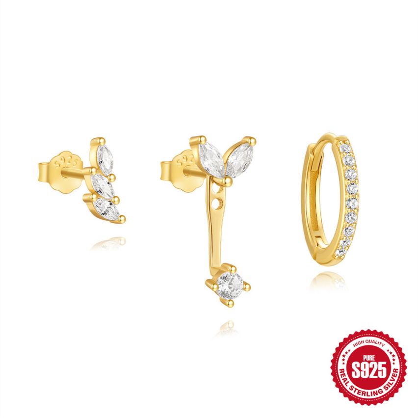 925 Silver 3 galvanization layers Zircon Sets Earrings 1.43g