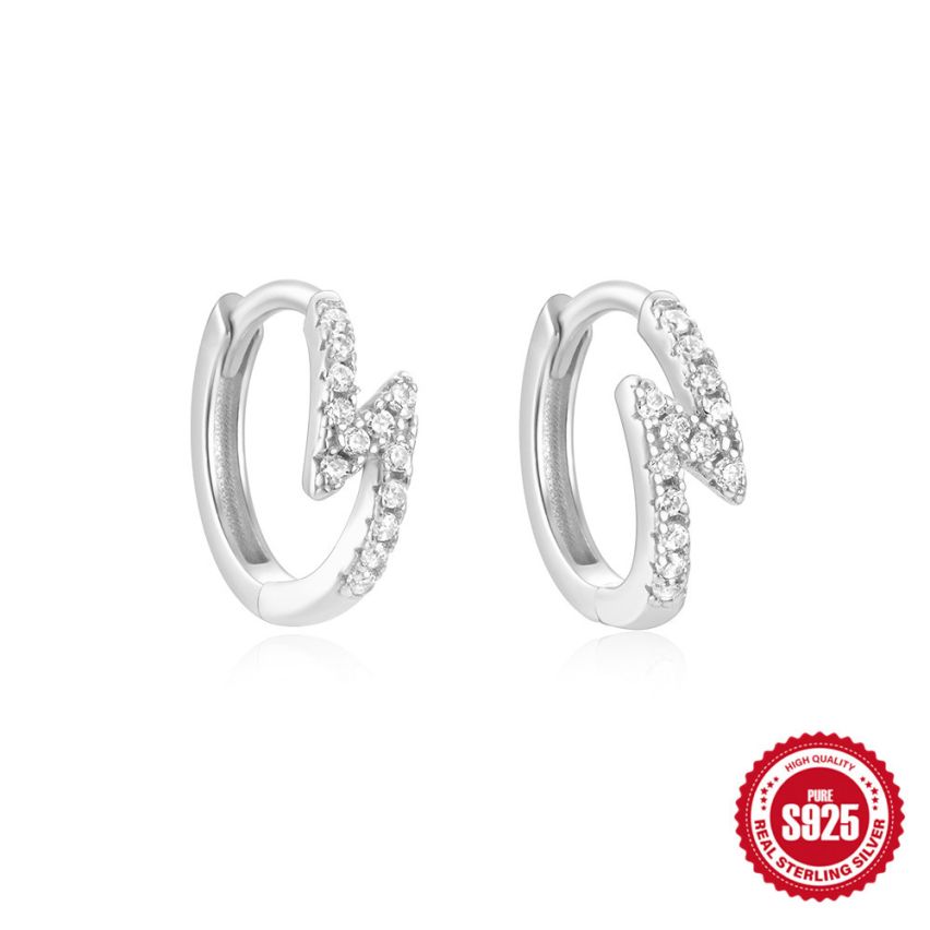 925 Silver Rhodium Plating Zircon Sets Earrings 1.45g 9x3.5mm