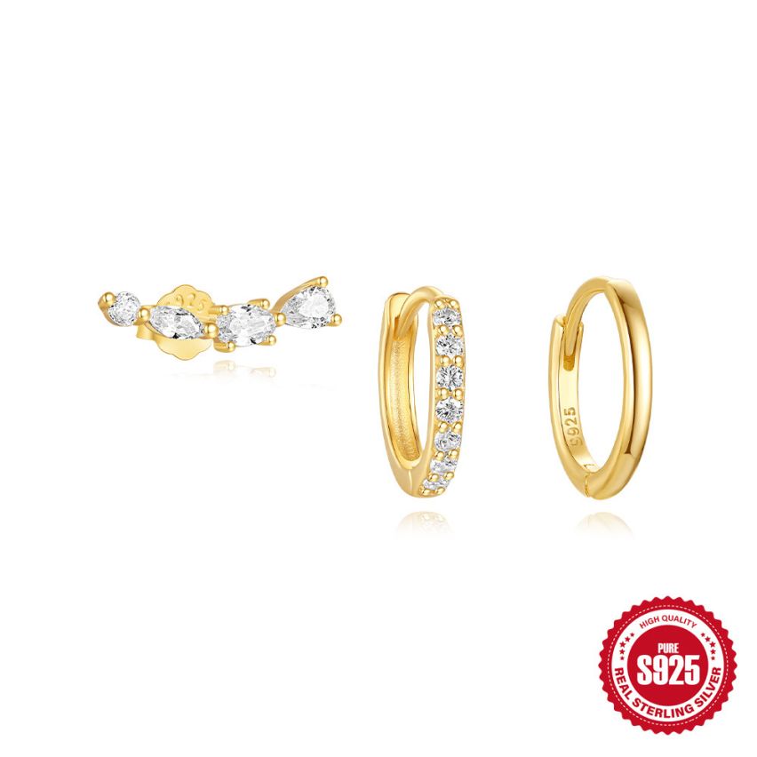 925 Silver 3 galvanization layers Zircon Sets Earrings 1.46g