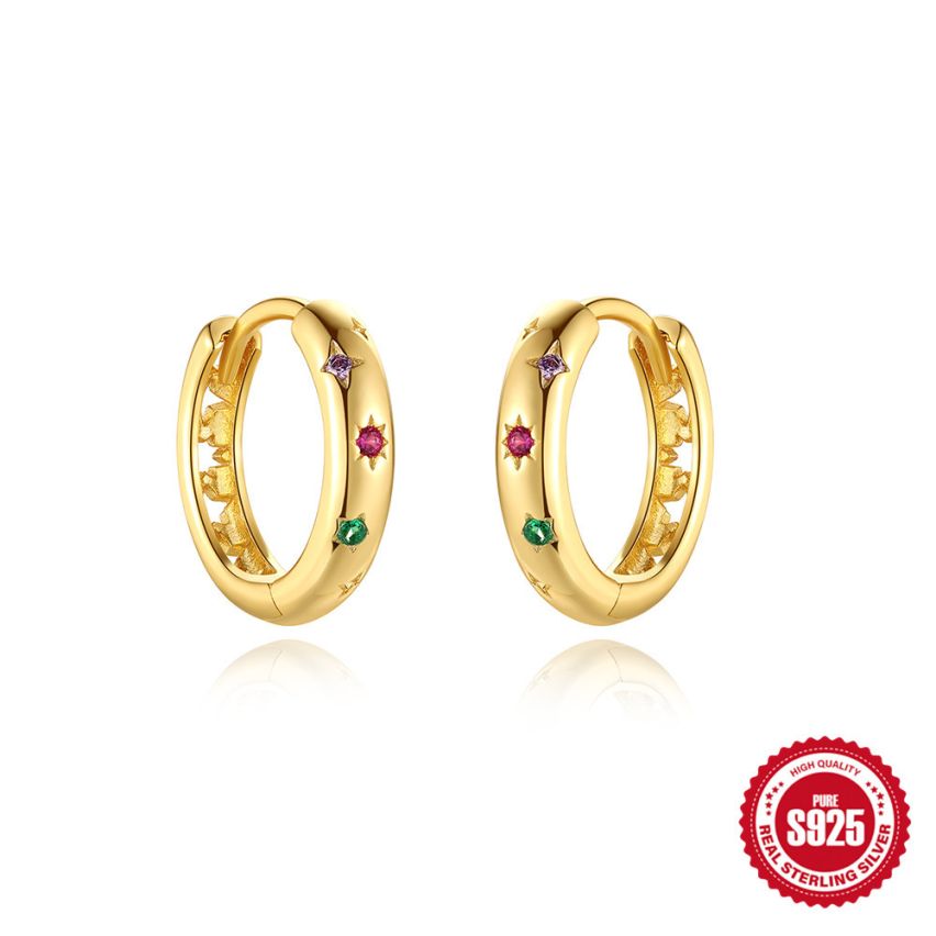 925 Silver 3 galvanization layers Zircon Minimalist Earrings 1.66g 9.8x2.9mm