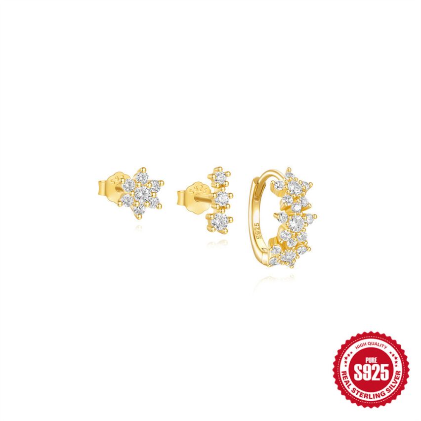 925 Silver 3 galvanization layers Zircon Sets Earrings 1.6g