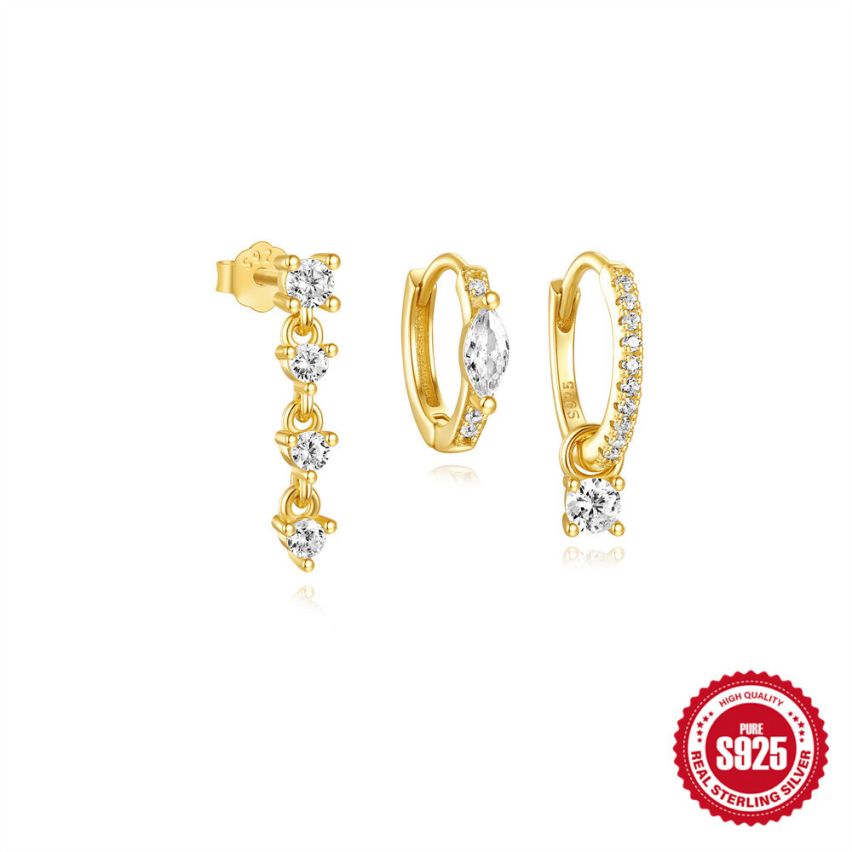 ESSENTIAL 3 galvanization layers 925 Silver Zircon Minimalist Earrings 1.72g 