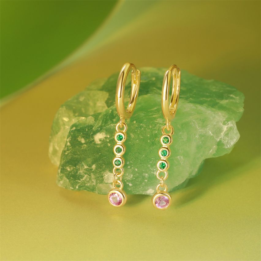 925 Silver 3 galvanization layers Zircon Minimalist Earrings 1.87g 30x4.3mm