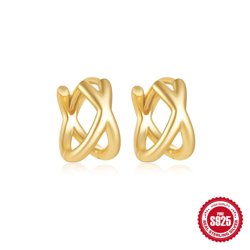 925 Silver 3 galvanization layers Zircon Minimalist Earrings 1.88g 10.4x8.3mm