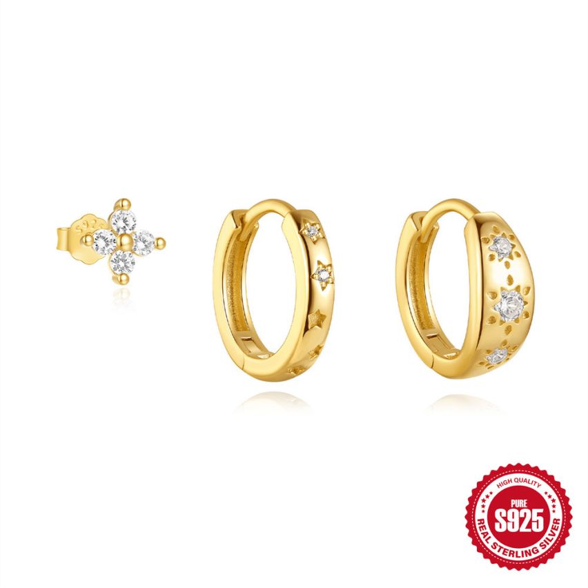 925 Silver 3 galvanization layers Zircon Sets Earrings 1.8g