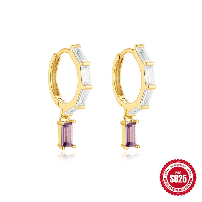 925 Silver 3 galvanization layers Zircon Minimalist Earrings 2g 10x5mm