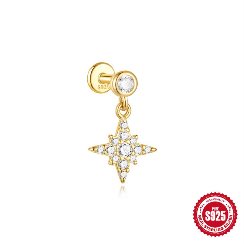 ESSENTIAL 3 galvanization layers 925 Silver Zircon Piercing Earrings 