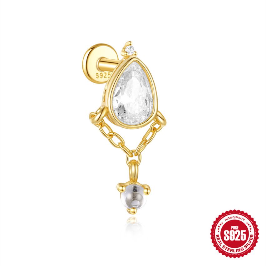 ESSENTIAL 3 galvanization layers 925 Silver Zircon Piercing Earrings 