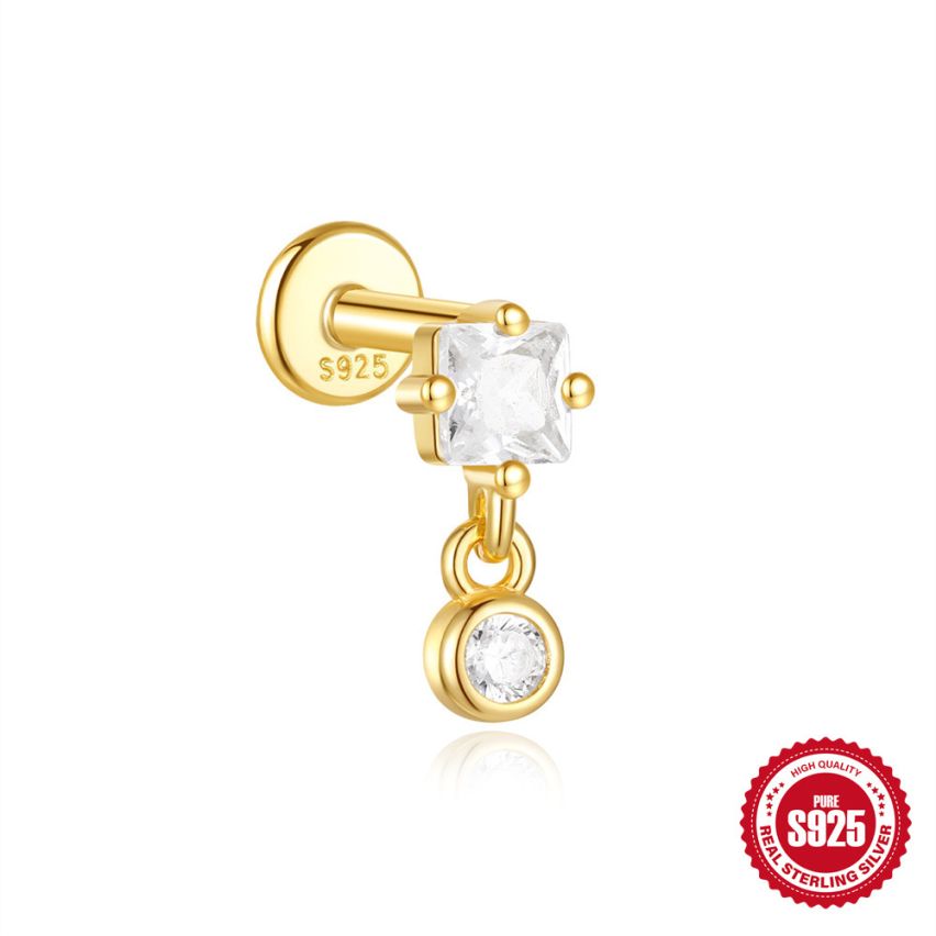 ESSENTIAL 3 galvanization layers 925 Silver Zircon Piercing Earrings 