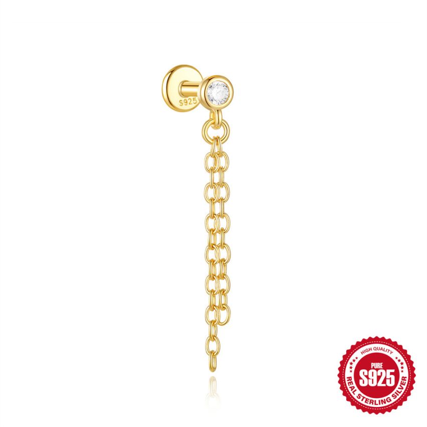 ESSENTIAL 3 galvanization layers 925 Silver Zircon Piercing Earrings 